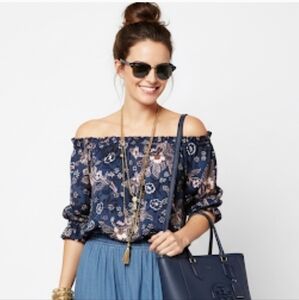 Jill Stuart Navy Devon Spring Floral Top NWOT MSRP $199